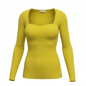 Anthropologie Sweetheart Neckline Chartreuse Bodycon Ribbed Sweater - Medium